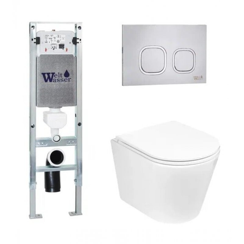 Комплект: Инсталляция, подвесной унитаз и кнопка Welt Wasser AMBERG 350 ST + SALZBACH 004 GL-WT + AMBERG RD-MT CR