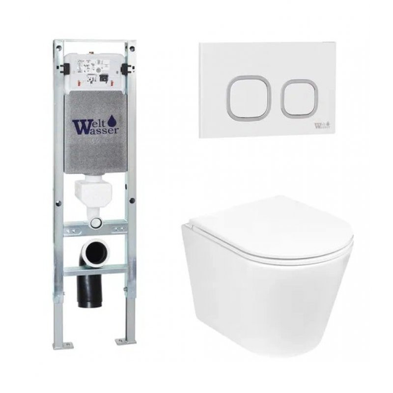 Комплект: Инсталляция, подвесной унитаз и кнопка Welt Wasser AMBERG 350 ST + SALZBACH 004 GL-WT + AMBERG RD-WT