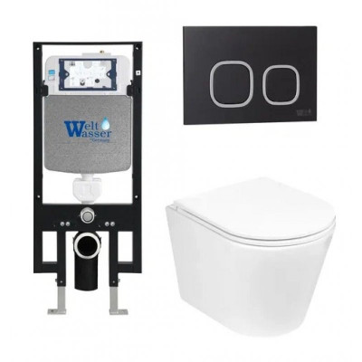Комплект: Инсталляция, подвесной унитаз и кнопка Welt Wasser AMBERG 497 + SALZBACH 004 GL-WT + AMBERG RD-BL