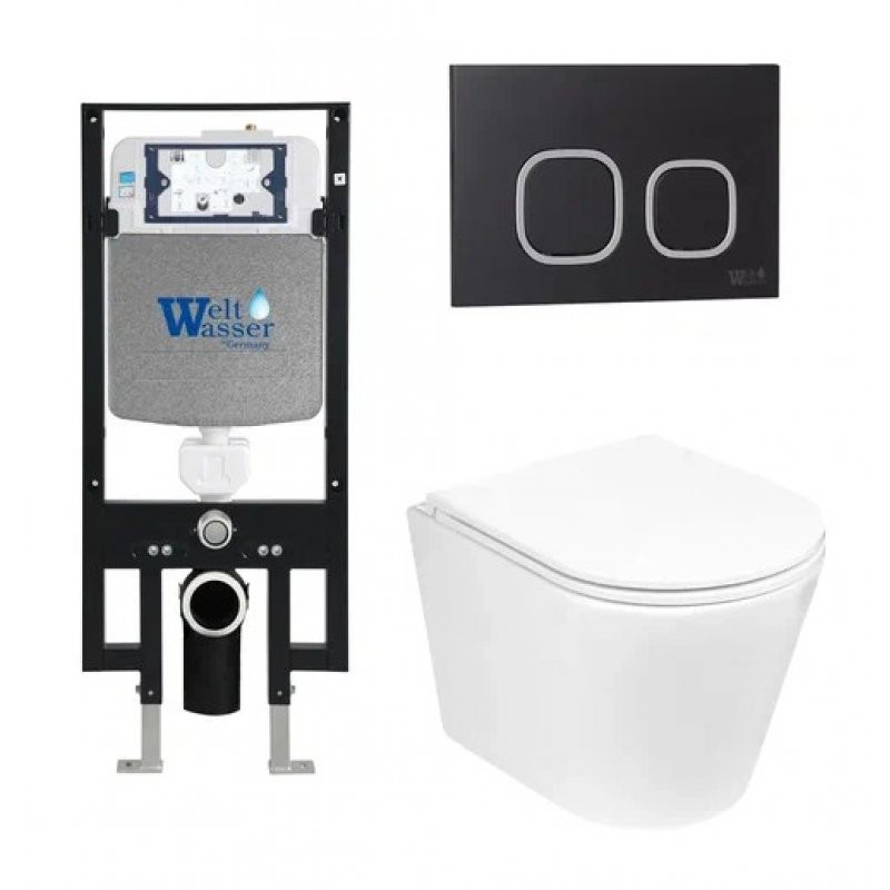 Комплект: Инсталляция, подвесной унитаз и кнопка Welt Wasser AMBERG 497 + SALZBACH 004 GL-WT + AMBERG RD-BL