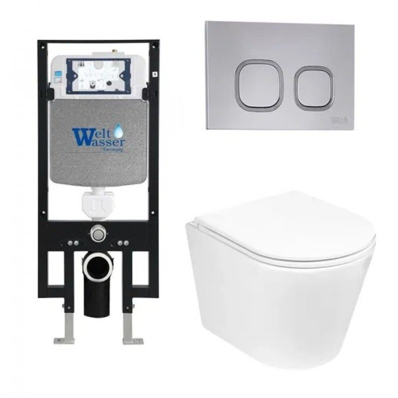 Комплект: Инсталляция, подвесной унитаз и кнопка Welt Wasser AMBERG 497 + SALZBACH 004 GL-WT + AMBERG RD-CR