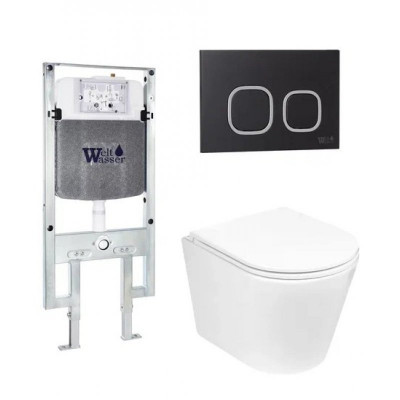 Комплект: Инсталляция, подвесной унитаз и кнопка Welt Wasser AMBERG 497 ST + SALZBACH 004 GL-WT + AMBERG RD-BL