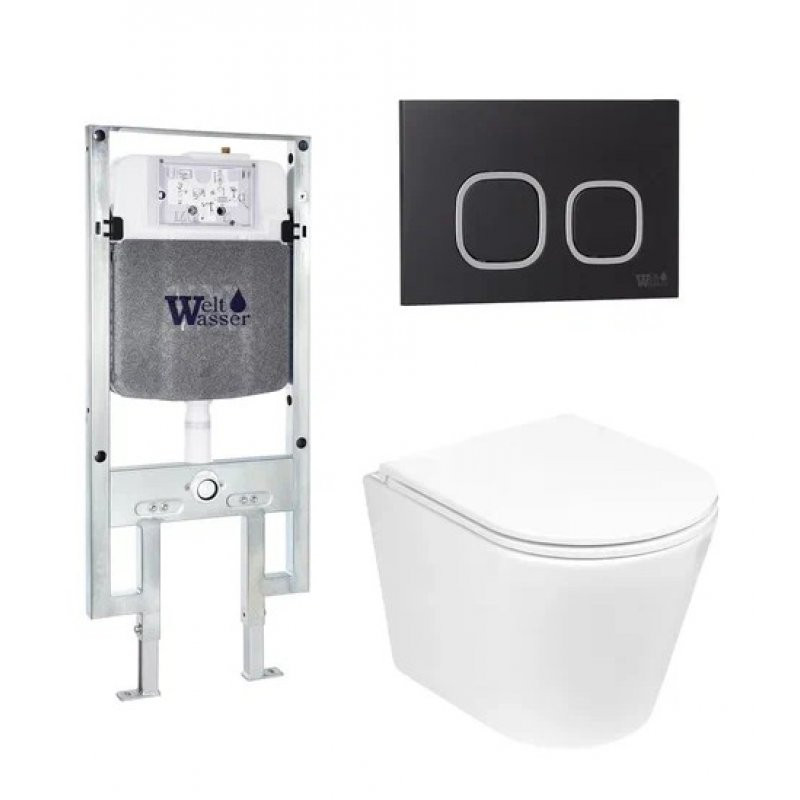 Комплект: Инсталляция, подвесной унитаз и кнопка Welt Wasser AMBERG 497 ST + SALZBACH 004 GL-WT + AMBERG RD-BL