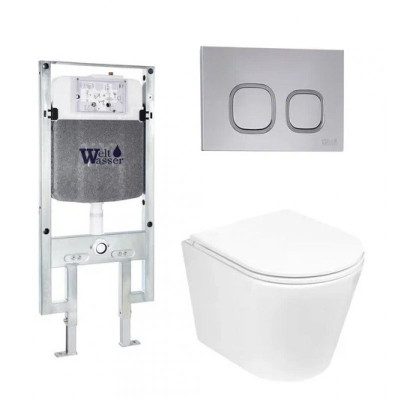 Комплект: Инсталляция, подвесной унитаз и кнопка Welt Wasser AMBERG 497 ST + SALZBACH 004 GL-WT + AMBERG RD-CR