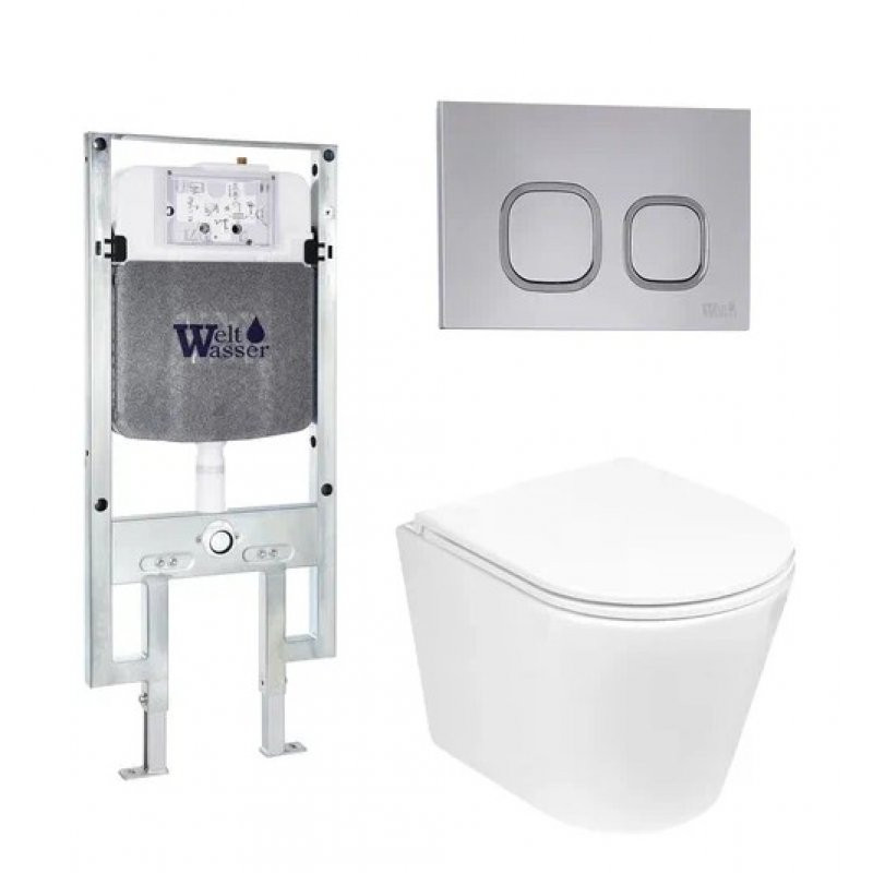 Комплект: Инсталляция, подвесной унитаз и кнопка Welt Wasser AMBERG 497 ST + SALZBACH 004 GL-WT + AMBERG RD-CR