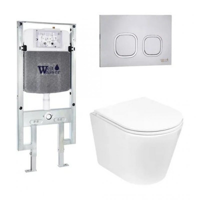 Комплект: Инсталляция, подвесной унитаз и кнопка Welt Wasser AMBERG 497 ST + SALZBACH 004 GL-WT + AMBERG RD-MT CR