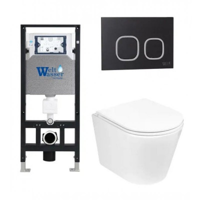 Комплект: Инсталляция, подвесной унитаз и кнопка Welt Wasser AMBERG 506 + SALZBACH 004 GL-WT + AMBERG RD-BL