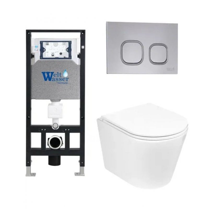 Комплект: Инсталляция, подвесной унитаз и кнопка Welt Wasser AMBERG 506 + SALZBACH 004 GL-WT + AMBERG RD-CR
