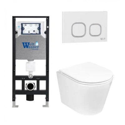 Комплект: Инсталляция, подвесной унитаз и кнопка Welt Wasser AMBERG 506 + SALZBACH 004 GL-WT + AMBERG RD-WT
