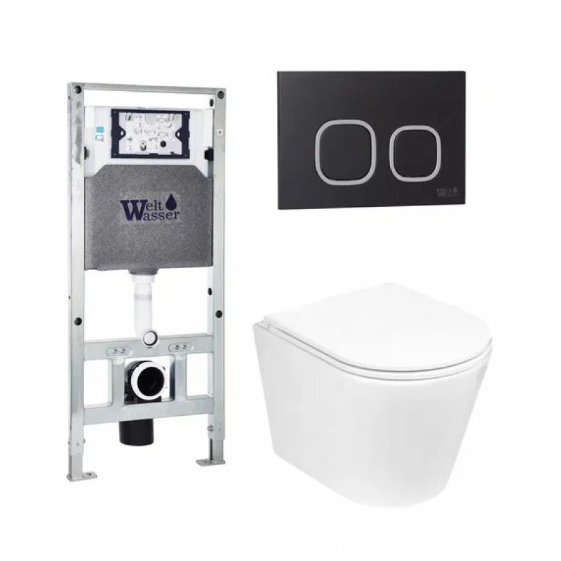 Комплект: Инсталляция, подвесной унитаз и кнопка Welt Wasser AMBERG 506 ST + SALZBACH 004 GL-WT + AMBERG RD-BL