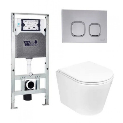Комплект: Инсталляция, подвесной унитаз и кнопка Welt Wasser AMBERG 506 ST + SALZBACH 004 GL-WT + AMBERG RD-MT CR