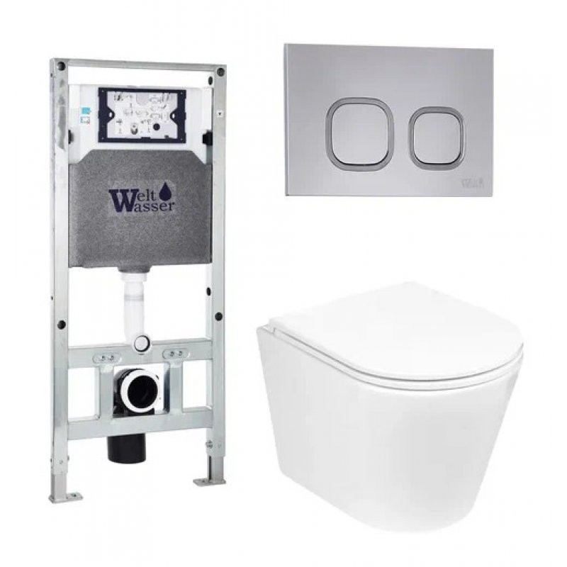 Комплект: Инсталляция, подвесной унитаз и кнопка Welt Wasser AMBERG 506 ST + SALZBACH 004 GL-WT + AMBERG RD-MT CR