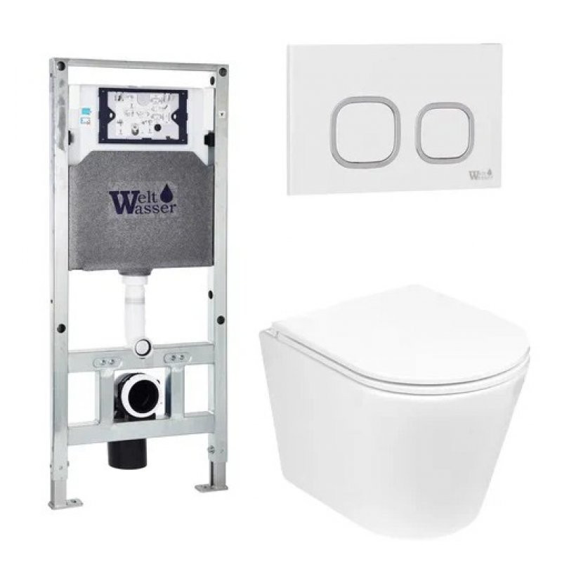 Комплект: Инсталляция, подвесной унитаз и кнопка Welt Wasser AMBERG 506 ST + SALZBACH 004 GL-WT + AMBERG RD-WT
