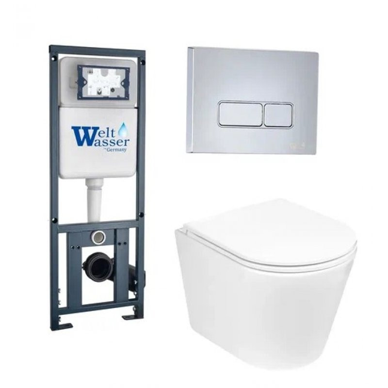 Комплект: Инсталляция, подвесной унитаз и кнопка Welt Wasser MARBERG 410 + SALZBACH 004 GL-WT + MAR 410 RD
