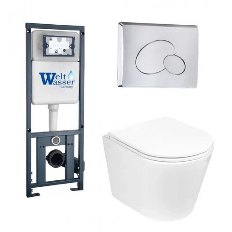 Комплект: Инсталляция, подвесной унитаз и кнопка Welt Wasser MARBERG 410 + SALZBACH 004 GL-WT + MAR 410 SE