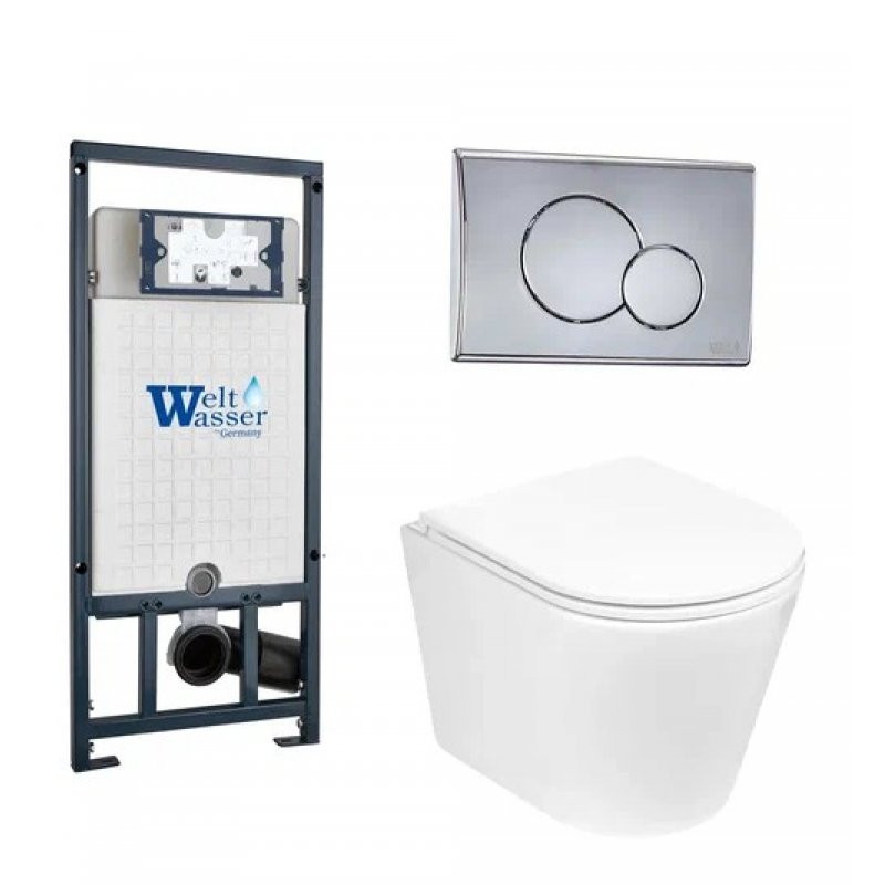Комплект: Инсталляция, подвесной унитаз и кнопка Welt Wasser MARBERG 507 + SALZBACH 004 GL-WT + MAR 507 RD