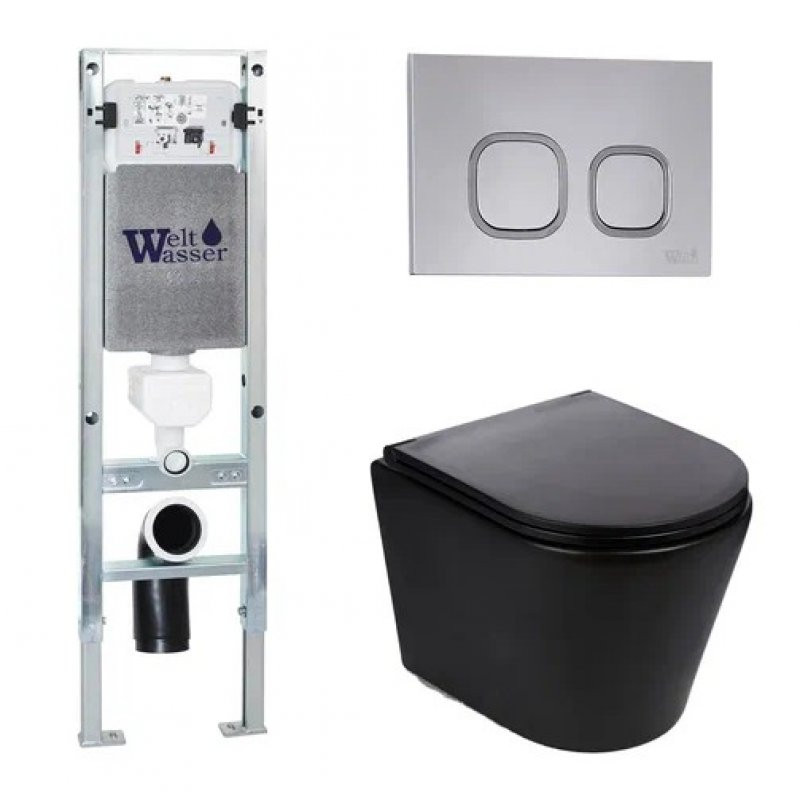 Комплект: Инсталляция, подвесной унитаз и кнопка Welt Wasser AMBERG 350 ST + SALZBACH 004 MT-BL + AMBERG RD-CR