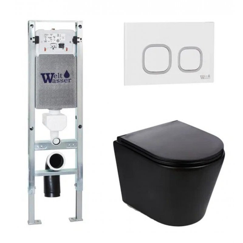 Комплект: Инсталляция, подвесной унитаз и кнопка Welt Wasser AMBERG 350 ST + SALZBACH 004 MT-BL + AMBERG RD-WT