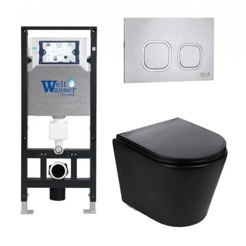 Комплект: Инсталляция, подвесной унитаз и кнопка Welt Wasser AMBERG 506 + SALZBACH 004 MT-BL + AMBERG RD-MT CR