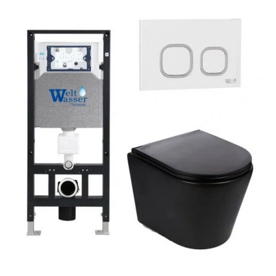 Комплект: Инсталляция, подвесной унитаз и кнопка Welt Wasser AMBERG 506 + SALZBACH 004 MT-BL + AMBERG RD-WT