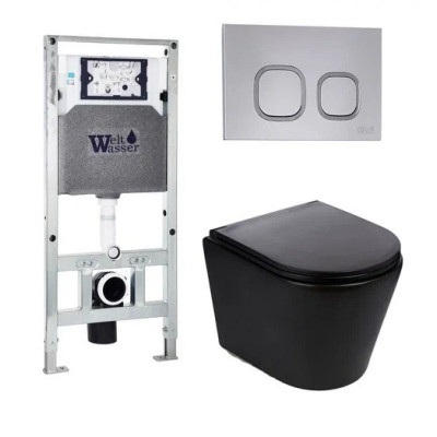 Комплект: Инсталляция, подвесной унитаз и кнопка Welt Wasser AMBERG 506 ST + SALZBACH 004 MT-BL + AMBERG RD-CR