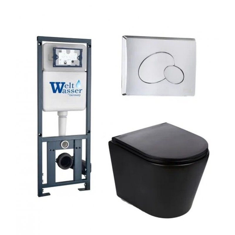 Комплект: Инсталляция, подвесной унитаз и кнопка Welt Wasser MARBERG 410 + SALZBACH 004 MT-BL + MAR 410 RD