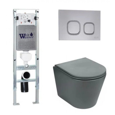 Комплект: Инсталляция, подвесной унитаз и кнопка Welt Wasser AMBERG 350 ST + SALZBACH 004 MT-GR + AMBERG RD-CR