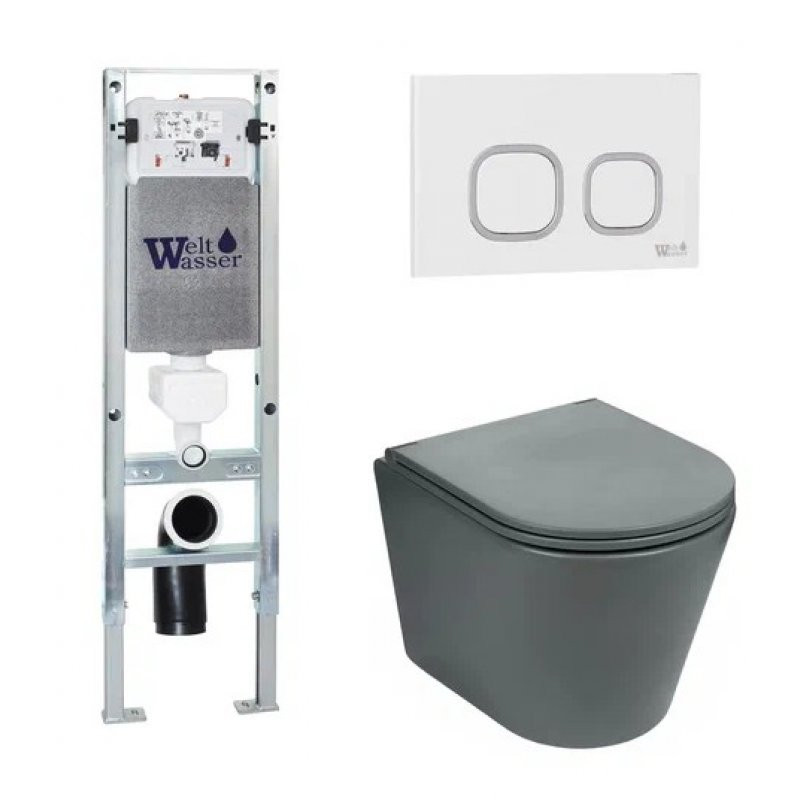 Комплект: Инсталляция, подвесной унитаз и кнопка Welt Wasser AMBERG 350 ST + SALZBACH 004 MT-GR + AMBERG RD-WT