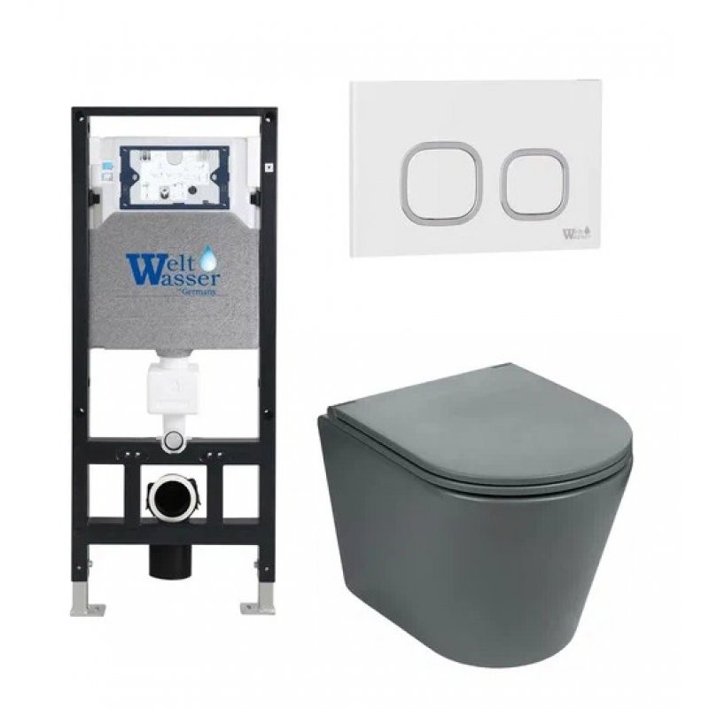 Комплект: Инсталляция, подвесной унитаз и кнопка Welt Wasser AMBERG 506 + SALZBACH 004 MT-GR + AMBERG RD-WT