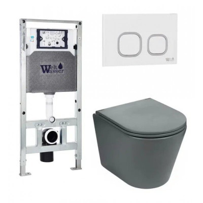 Комплект: Инсталляция, подвесной унитаз и кнопка Welt Wasser AMBERG 506 ST + SALZBACH 004 MT-GR + AMBERG RD-WT