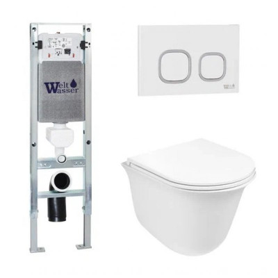 Комплект: Инсталляция, подвесной унитаз и кнопка Welt Wasser AMBERG 350 ST + TELBACH 004 GL-WT + AMBERG RD-WT