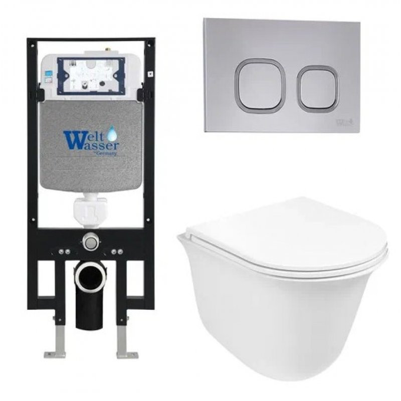 Комплект: Инсталляция, подвесной унитаз и кнопка Welt Wasser AMBERG 497 + TELBACH 004 GL-WT + AMBERG RD-CR