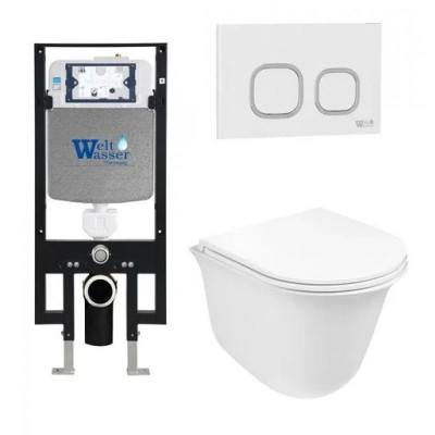 Комплект: Инсталляция, подвесной унитаз и кнопка Welt Wasser AMBERG 497 + TELBACH 004 GL-WT + AMBERG RD-WT