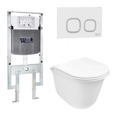 Комплект: Инсталляция, подвесной унитаз и кнопка Welt Wasser AMBERG 497 ST + TELBACH 004 GL-WT + AMBERG RD-WT
