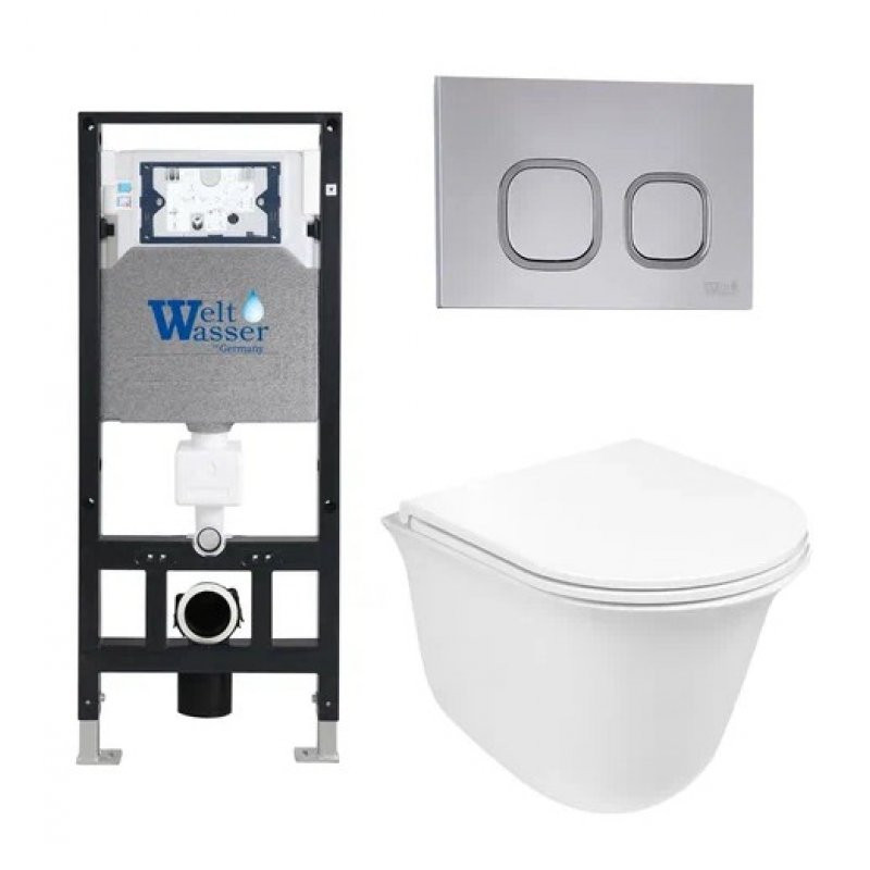 Комплект: Инсталляция, подвесной унитаз и кнопка Welt Wasser AMBERG 506 + TELBACH 004 GL-WT + AMBERG RD-CR