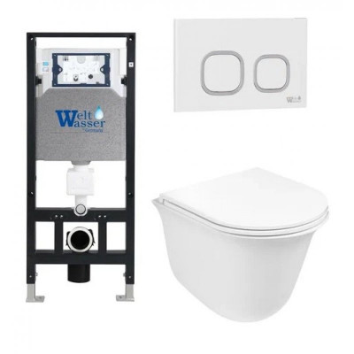 Комплект: Инсталляция, подвесной унитаз и кнопка Welt Wasser AMBERG 506 + TELBACH 004 GL-WT + AMBERG RD-WT