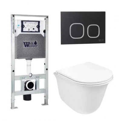Комплект: Инсталляция, подвесной унитаз и кнопка Welt Wasser AMBERG 506 ST + TELBACH 004 GL-WT + AMBERG RD-BL