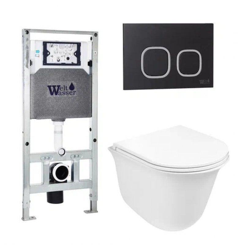 Комплект: Инсталляция, подвесной унитаз и кнопка Welt Wasser AMBERG 506 ST + TELBACH 004 GL-WT + AMBERG RD-BL