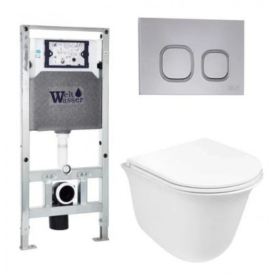 Комплект: Инсталляция, подвесной унитаз и кнопка Welt Wasser AMBERG 506 ST + TELBACH 004 GL-WT + AMBERG RD-CR