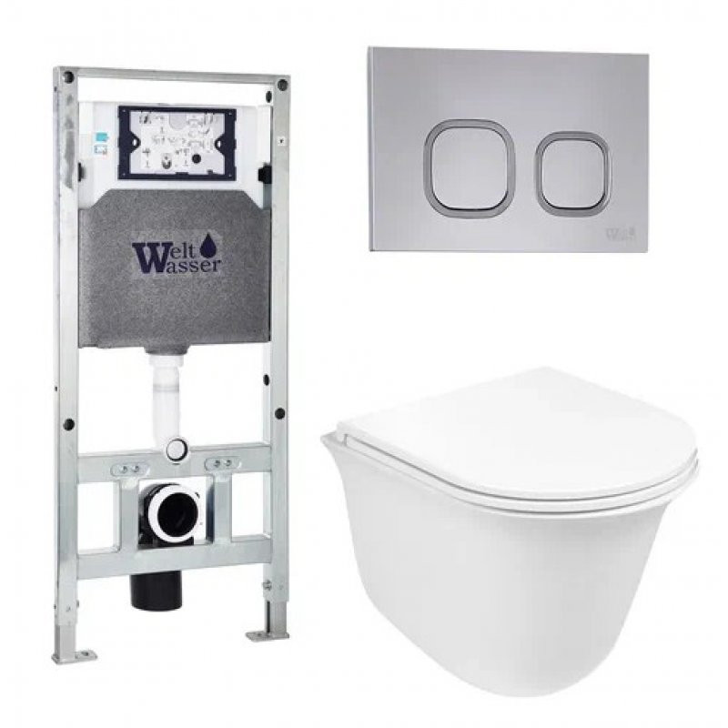 Комплект: Инсталляция, подвесной унитаз и кнопка Welt Wasser AMBERG 506 ST + TELBACH 004 GL-WT + AMBERG RD-CR