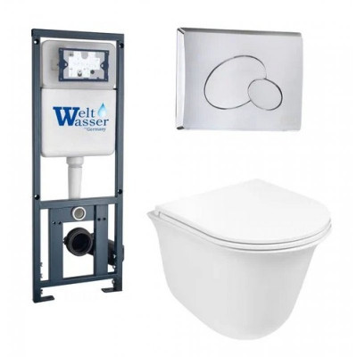 Комплект: Инсталляция, подвесной унитаз и кнопка Welt Wasser MARBERG 410 + TELBACH 004 GL-WT + MAR 410 RD