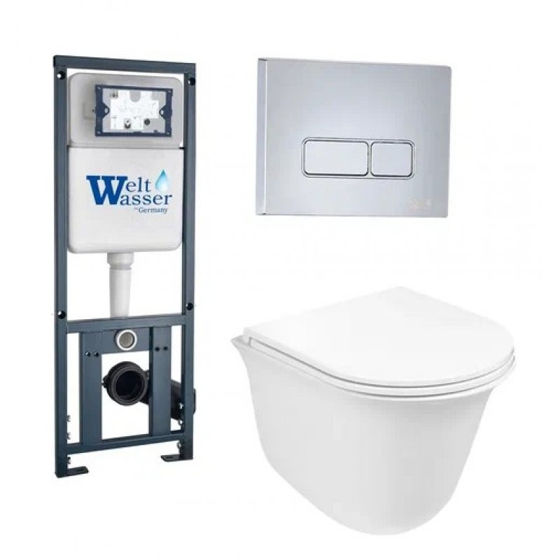 Комплект: Инсталляция, подвесной унитаз и кнопка Welt Wasser MARBERG 410 + TELBACH 004 GL-WT + MAR 410 SE