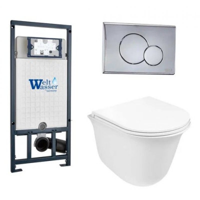 Комплект: Инсталляция, подвесной унитаз и кнопка Welt Wasser MARBERG 507 + TELBACH 004 GL-WT + MAR 507 RD