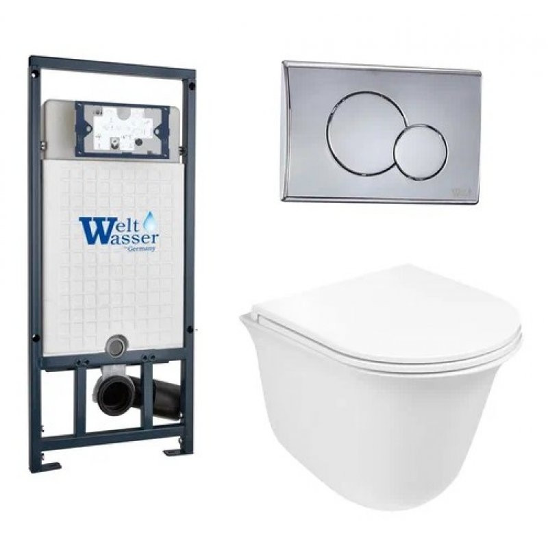 Комплект: Инсталляция, подвесной унитаз и кнопка Welt Wasser MARBERG 507 + TELBACH 004 GL-WT + MAR 507 RD