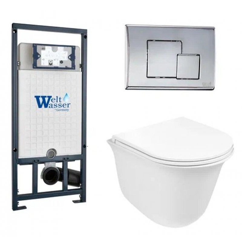 Комплект: Инсталляция, подвесной унитаз и кнопка Welt Wasser MARBERG 507 + TELBACH 004 GL-WT + MAR 507 SE