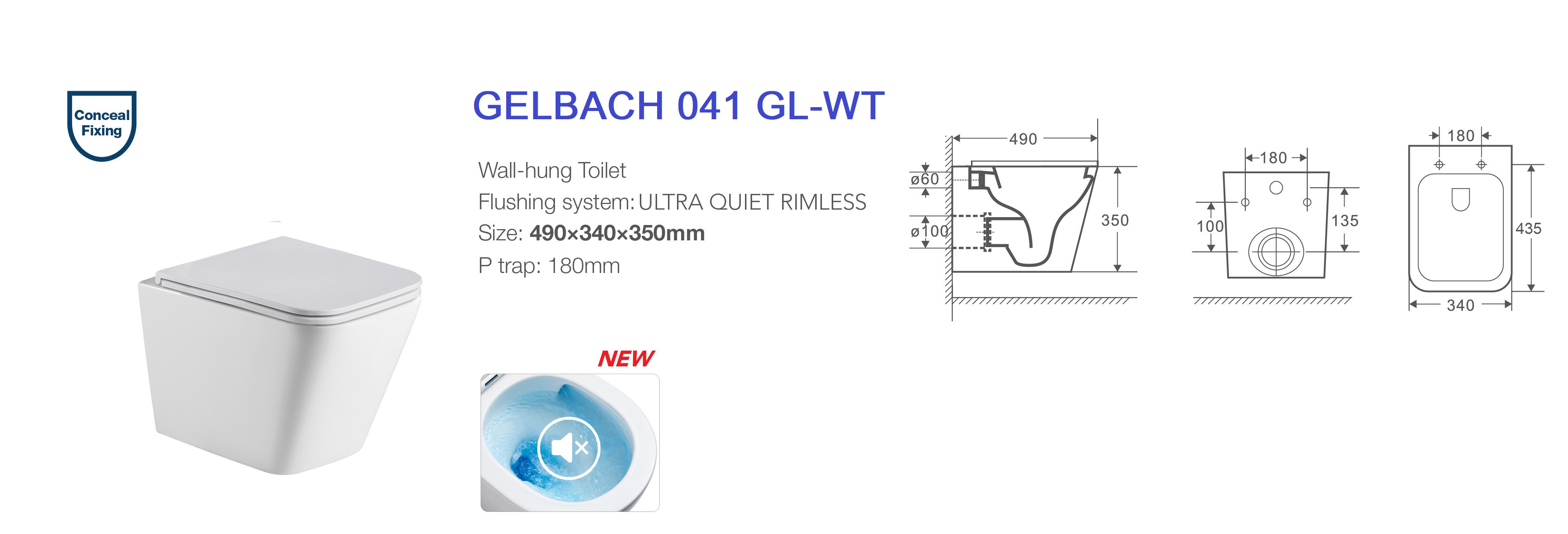 Безободковый подвесной унитаз Welt Wasser Gelbach 041 GL-WT, тихий слив воды, быстросъемное сиденье микролиф, белый глянцевый