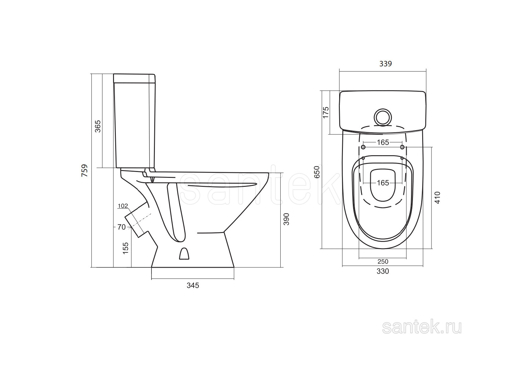 Бачок Santek Лига/Уно с крышкой 1WH301856