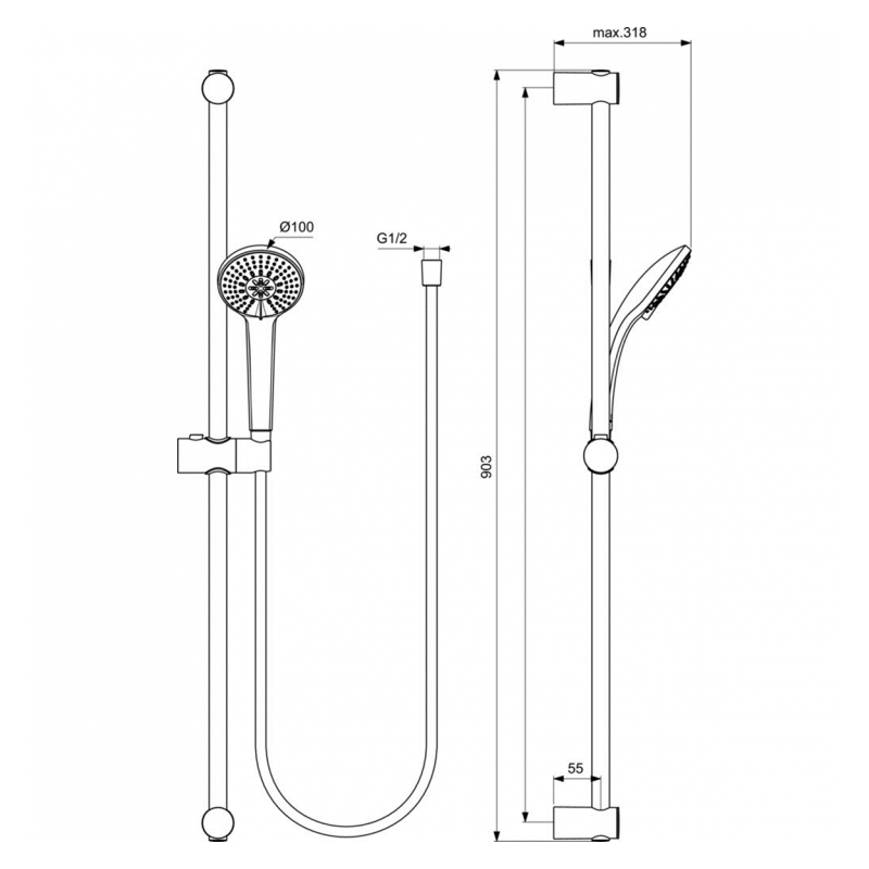 Душевой набор 3 в 1 Ideal Standard CERATHERM T100 BC985AA