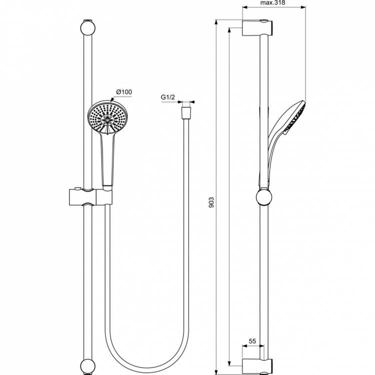 Душевой набор 3 в 1 Ideal Standard CERATHERM T100 BC985AA