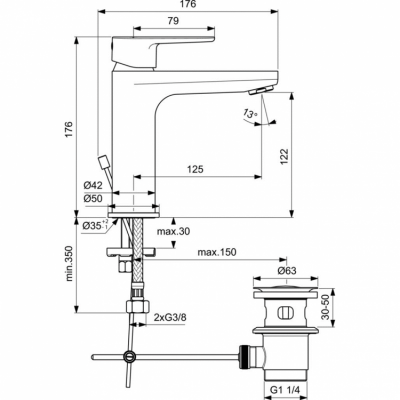Душевой набор 3 в 1 Ideal Standard CERATHERM T100 BC985AA